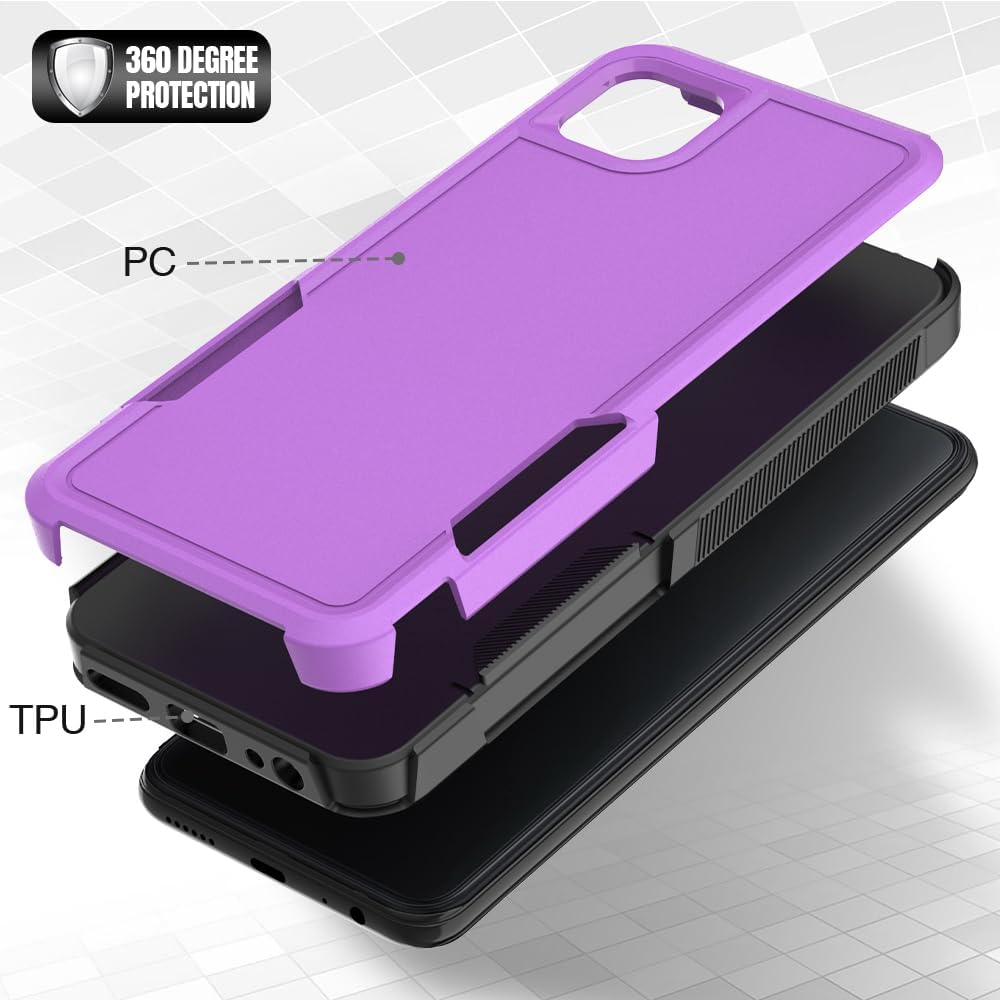 Jeylly for Galaxy A22 5G Case with Screen Protectors, 3 in 1 Full Body Military Grade Drop Protection Hybrid Shockproof TPU Bumper Hard PC Back Defense Cover for Samsung Galaxy A22 5G 6.6'', Purple image 4