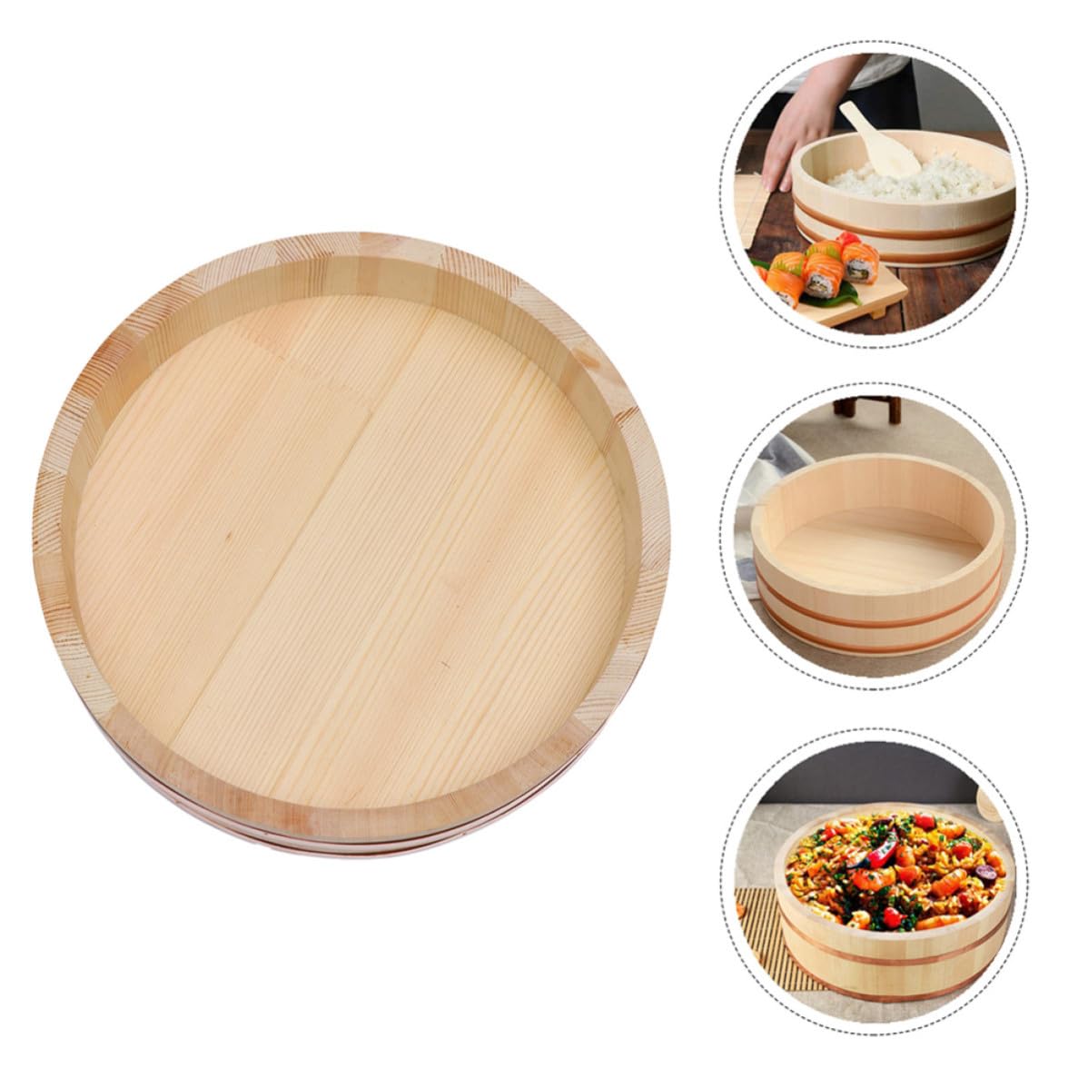 DOITOOL Cuenco de Madera Color Aleatorio Adecuado para Cocina en Casa o Restaurante Herramienta Tradicional Japonesa para Mezclar Arroz y Preparar Sushi Absorción de
