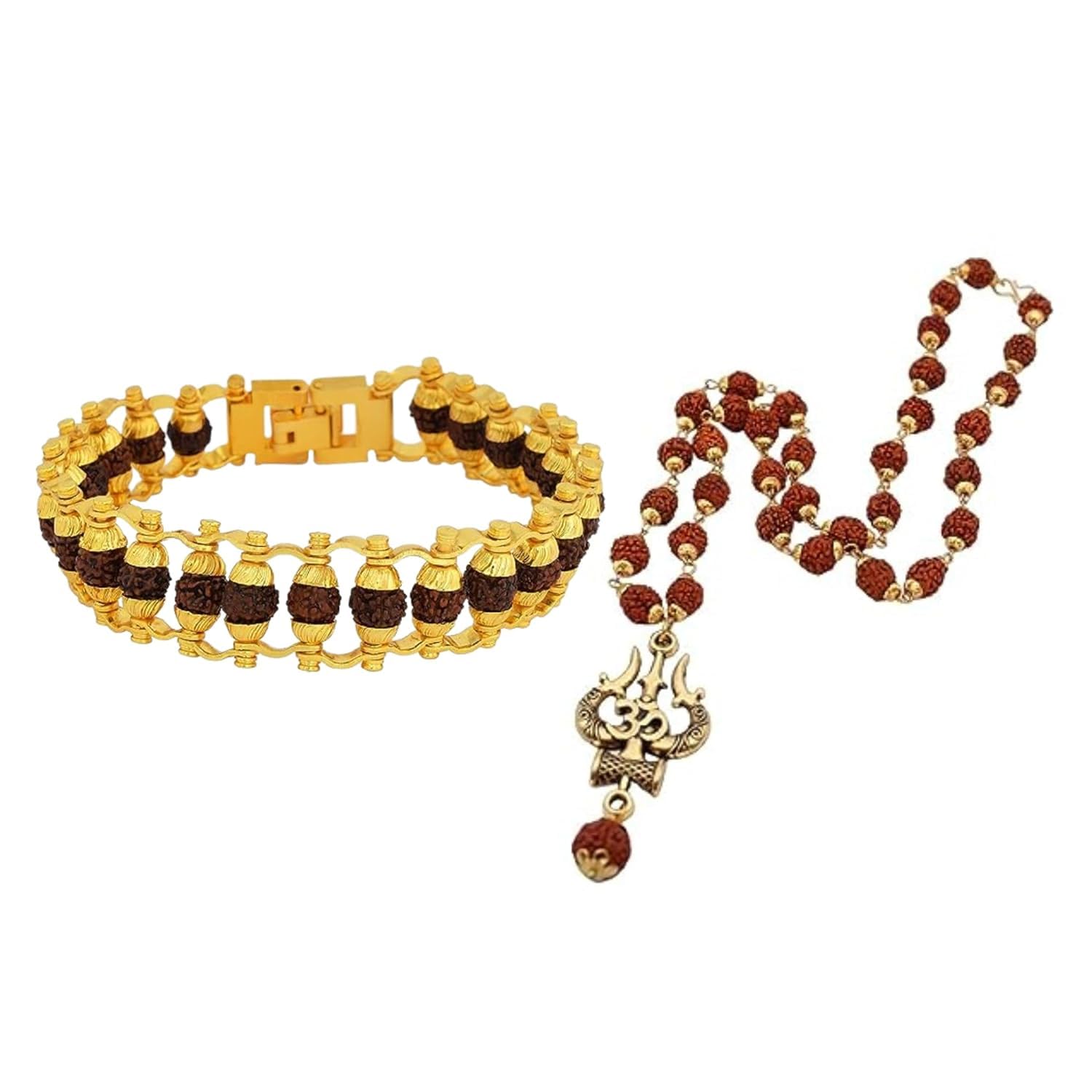 Geetan Chain 5 Mukhi Original Rudraksha Golden Cap Mala With Silver Trishul Pendent & Natural Pure Rudraksh Stylish Bracelet Combo for Men & women (B0CT8N54CV) Amazon Price History, Amazon Price Tracker