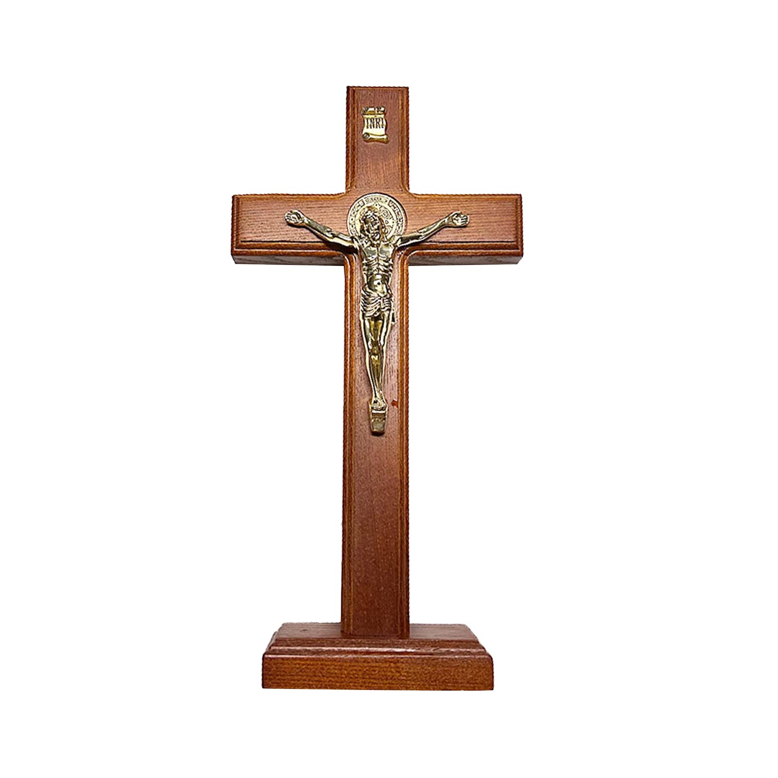 HDUBKHE Wood Cross Figurine Decorative Holy Figurine Ornament Decor for Catholic Decoration Gift Decorative Wood Centerpiece