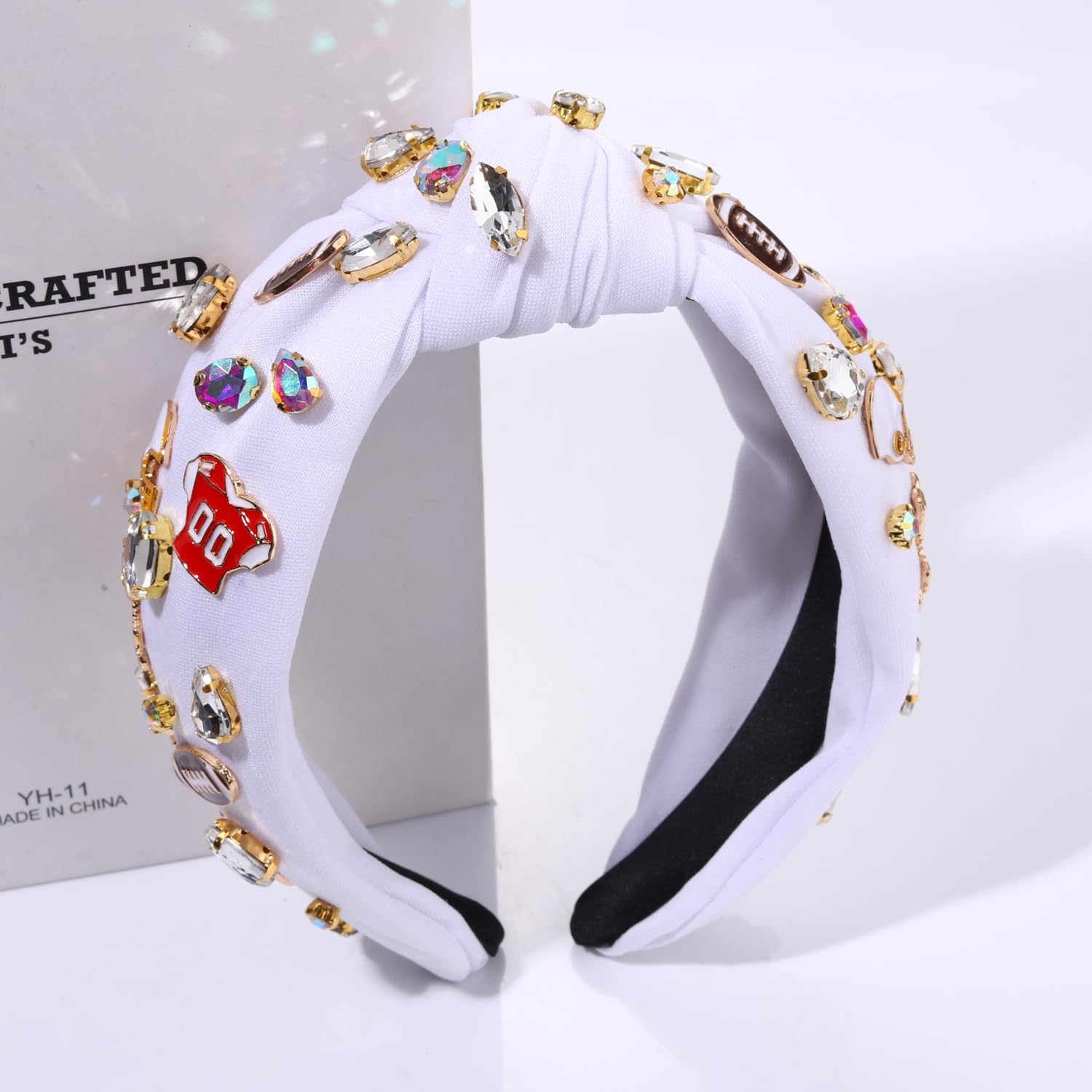 Diadema De Béisbol Con Diamantes De Imitación Anudada Para Mujer, Estampado De Baloncesto, Fútbol, Béisbol, Banda Ancha Con Nudo Superior, Diadema Adornada, Accesorios Para El Día Del Juego, Regalos