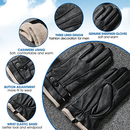 Acdyion Herren Winter Lederhandschuhe Touchscreen geeignet Wollfutter Handschuhe aus Echtleder, Schwarz, (L)
