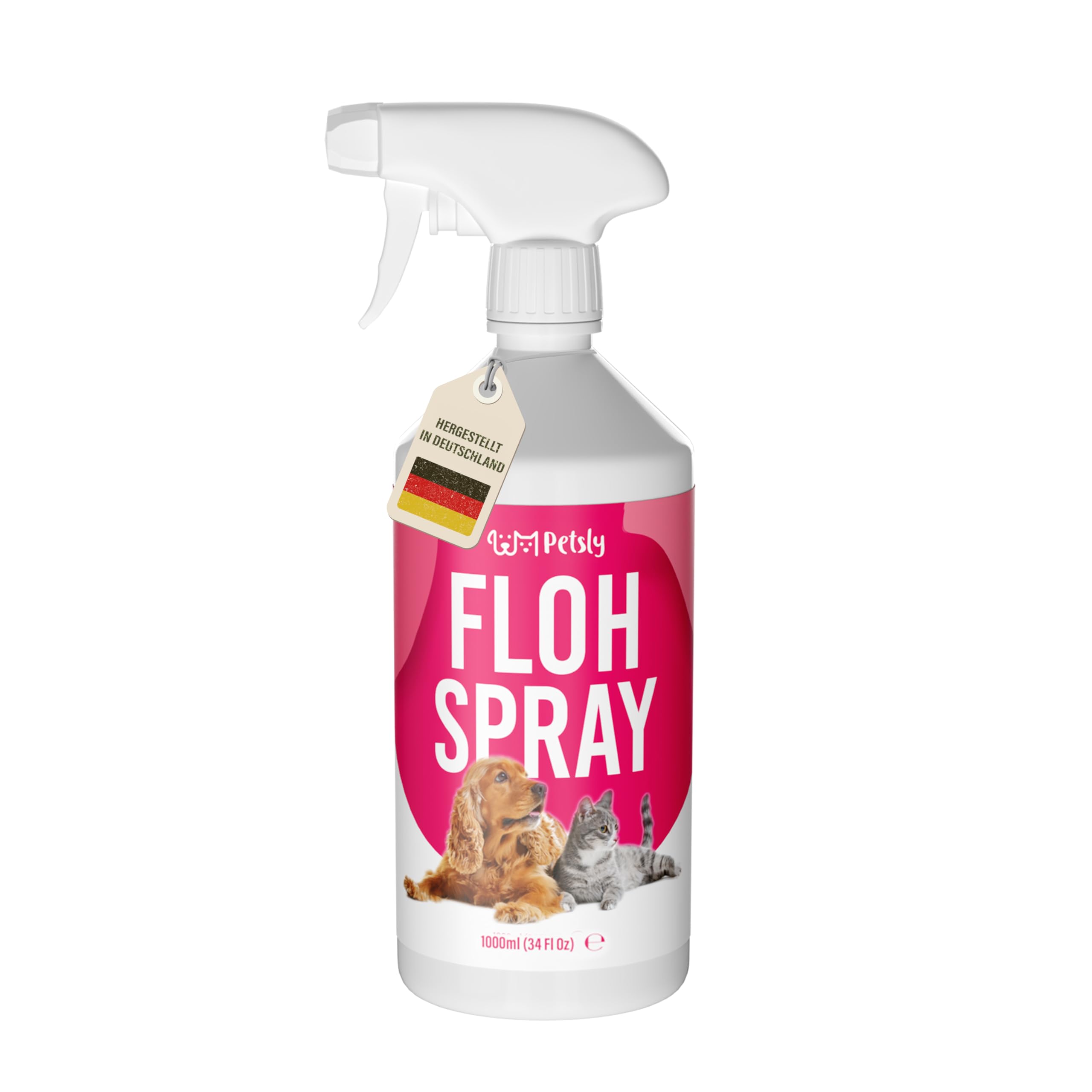 Petsly® Flohmittel Katzen, Hunde & Textilien -1L- Nicht färbend - Flohspray für Wohnung und Möbel - Langzeitschutz - mit natürlichen ätherischen Ölen wie Citronella- & Geraniol-Öl