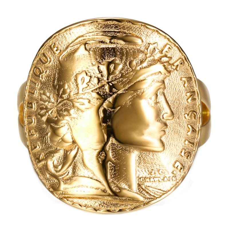BOBIJOO Jewelry - Bague Femme Chevalière Cintrée Marianne Pièce 20 Francs Louis Napoléon Or Doré Plaqué - 68 (12 US)