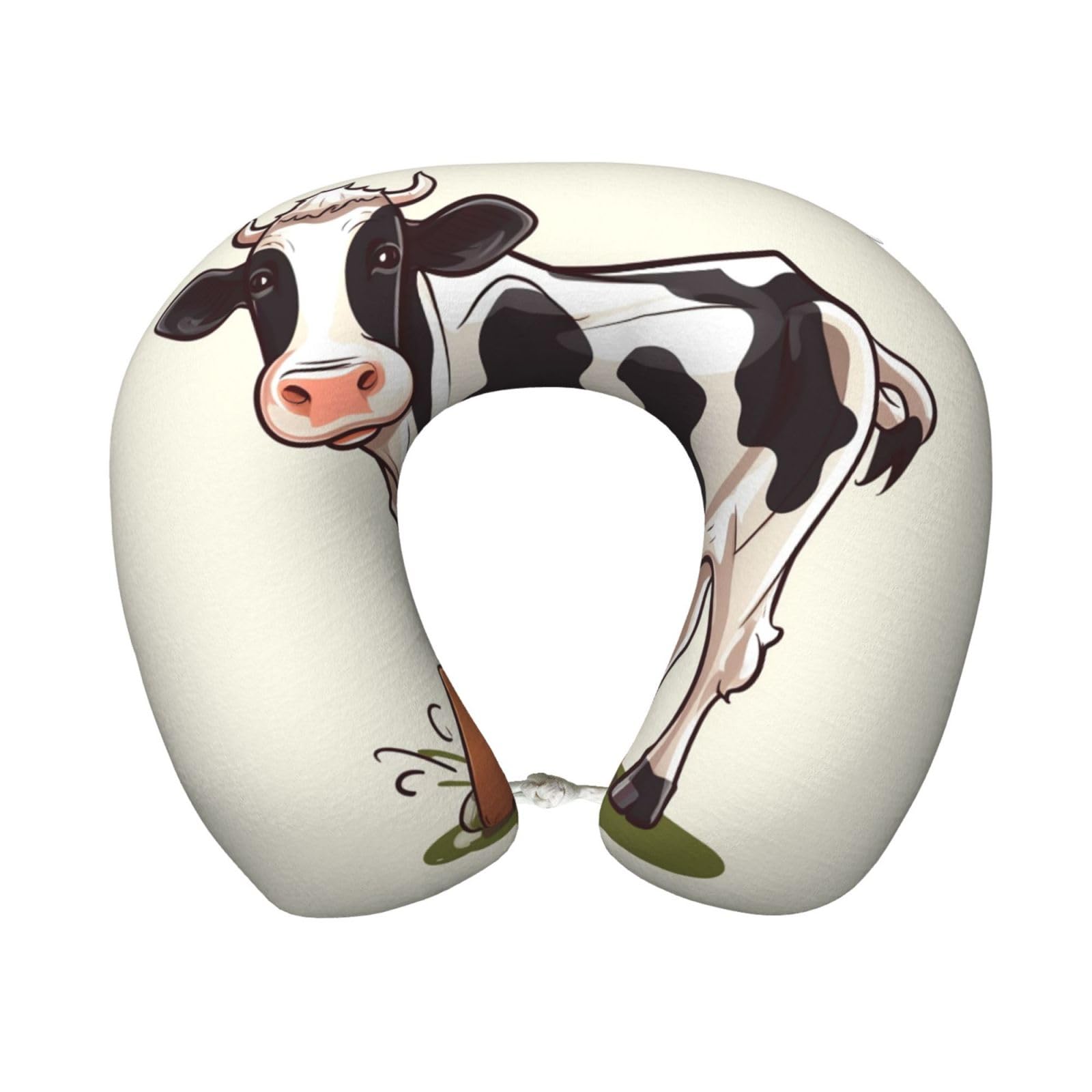 peiyeety Dairy Cow Travel Pillow Memory Foam - Comfortable U Shape Neck Pillows for Sleeping, Neck and Head Support Portable Airplane Pillow Adjustable Flight Pillow, Washable Cover