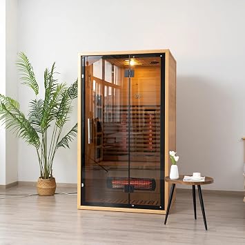 2 Person Infrared Sauna Room, Infrared Sauna Box, Far Infrared Wooden Sauna Room, Personal Wooden Indoor Dry Sauna with 1750W 5 Heating Panels, Star Lights, Bluetooth Speakers