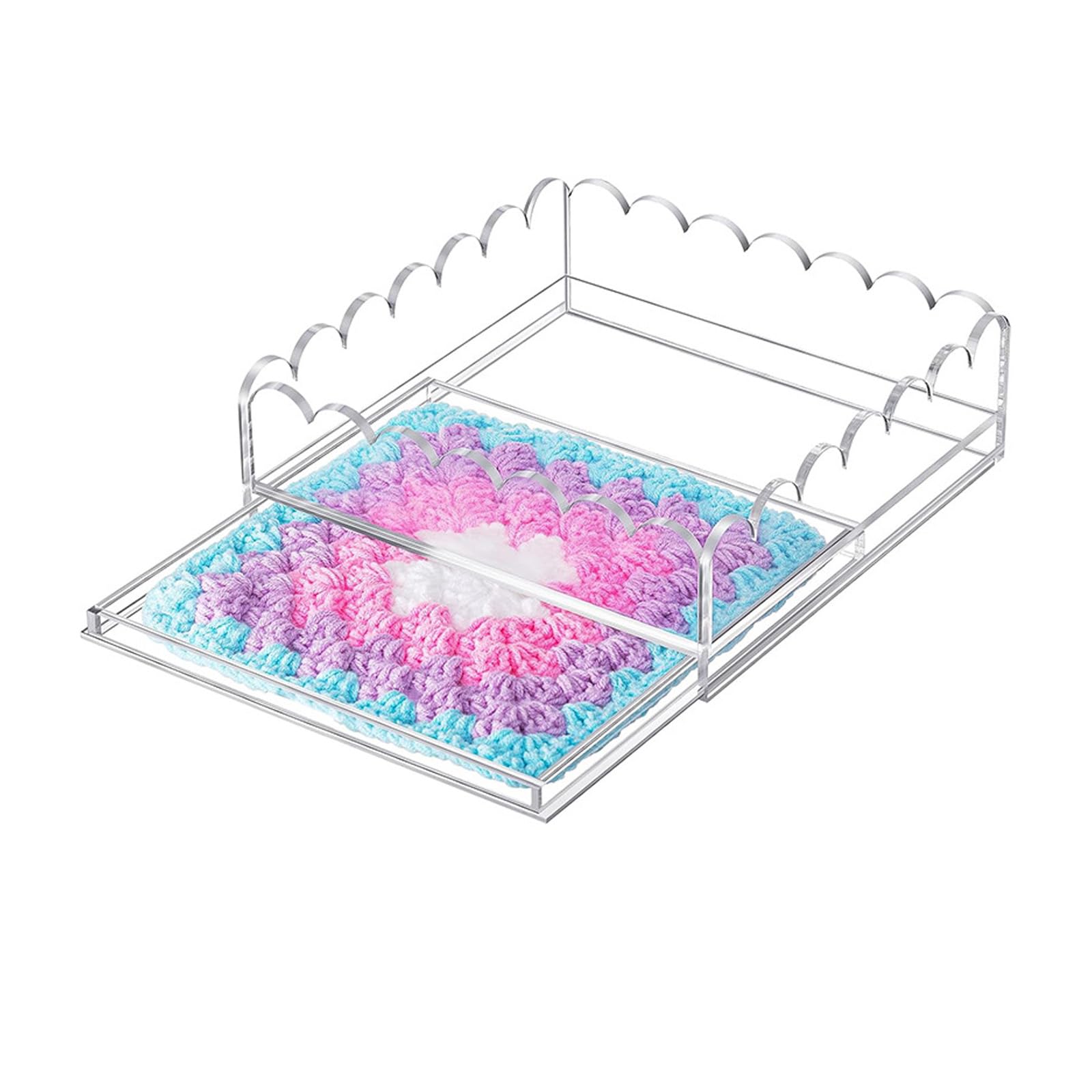 SHINLHUA Scalloped Tray Clear Acrylic Trays with Drawer for Insert Customizable Photos, Art, and Fabric Scalloped Basket Acrylic Tray with Drawer Insert