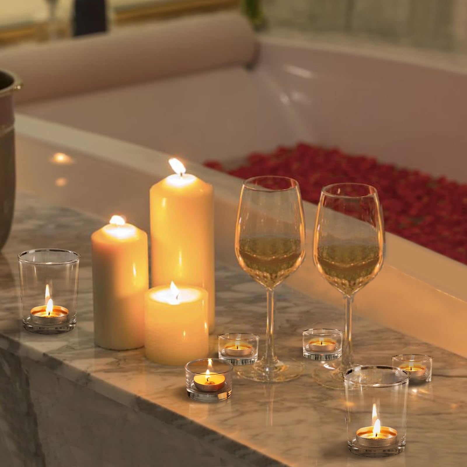 LETINE 24 Stück Teelichtgläser Set, Klar Teelichthalter, 2 Stile Glas Kerzengläser(Ø5,3cm*6,3cm | Ø4,8cm*3,5cm), Teelichthalter Glas für Weihnachten, Festivals, Hochzeiten, Heimdekoration