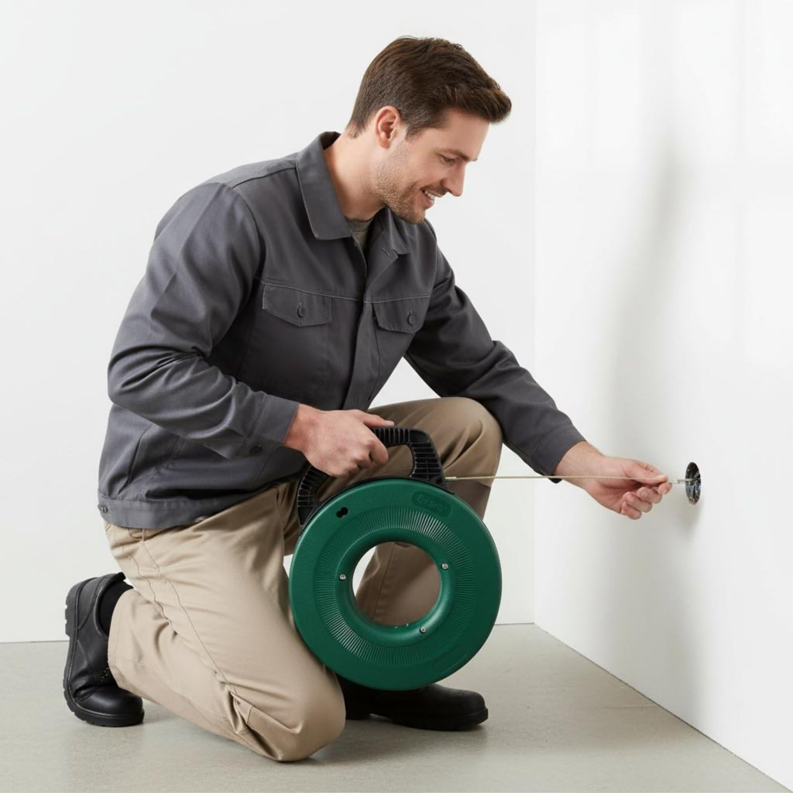 Passacavi Elettrico Cavo Guida Filo Sonda Tiracavo Guaina con Filo Acciaio 3.0mm Nastro Passafilo con Impugnatura Antiscivolo Adatto a Lavori, 25M, Testina Roller