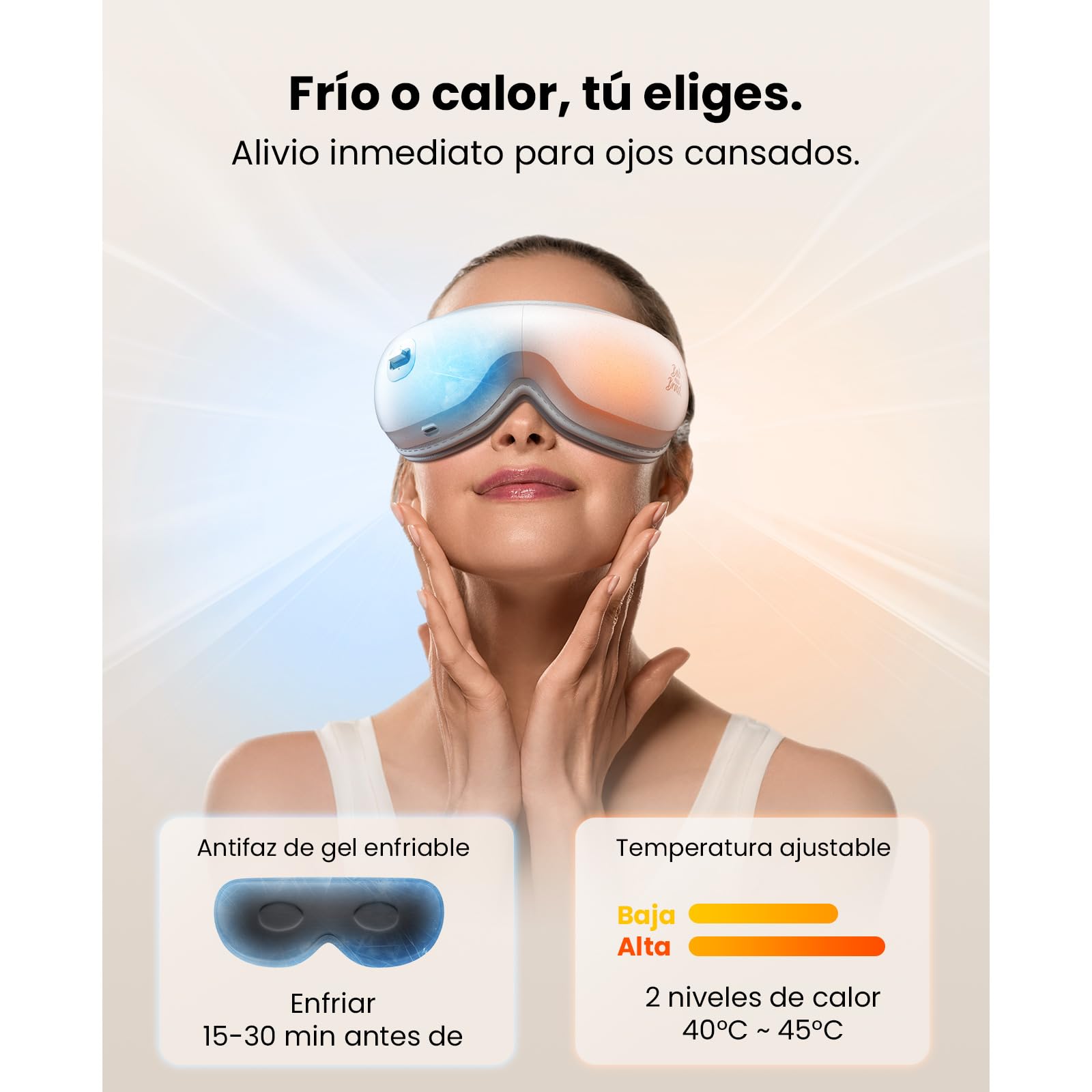Bob and Brad Masajeador de Ojos Silencioso con Calor y Gel Frío, Zero Pro Máscara Térmica para Dormir, Masaje 3D para Fatiga Ocular y Migrañas, Regalos de Relajación para Mujeres y Hombres