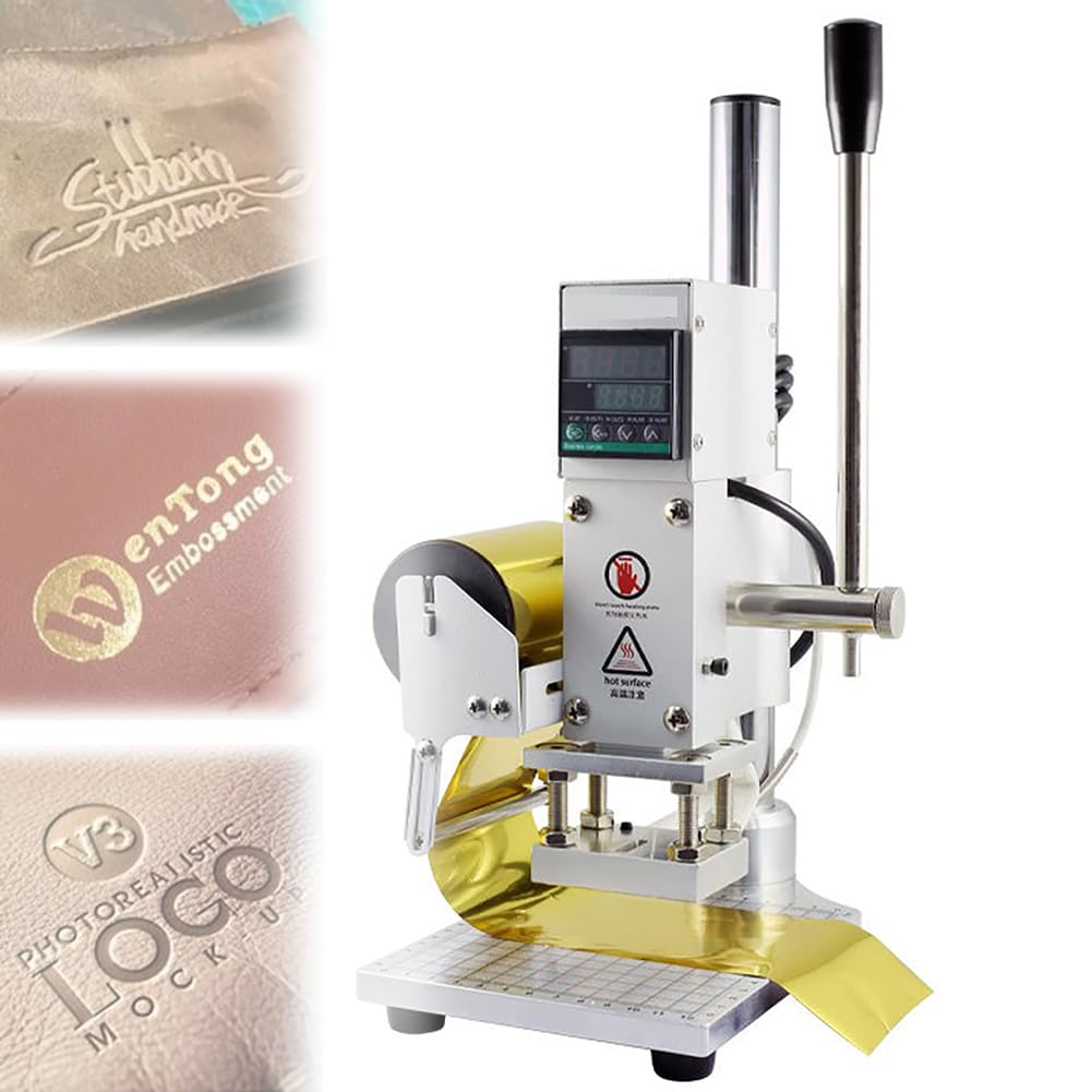 FHRKA Hot Foil Stamping Machine, Leather Embossing Machine, Bronzing Machine with Digital Display, Manual Wood Stamp Embosser Tool Set (Hot press board:10x13cm)