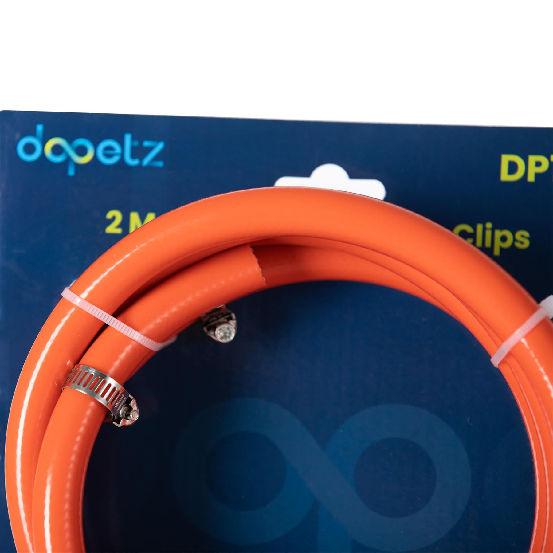 Dapetz Tuyau de gaz de 2 mètres avec 2 clips, compatible régulateurs d'extrémité 8 mm, pour propane, butane, GPL, barbecue, camping, camping-car, couleur orange