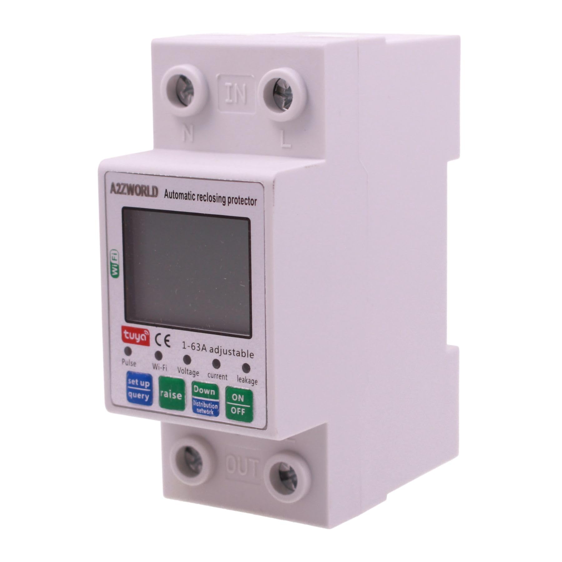 Relè di Protezione Tensione e Corrente WiFi, 220V 63A con Riarmo Automatico, Misuratore Energia kWh, Sovratensione Sottotensione Sovracorrente e Dispersione, App Smart Life Tuya, Guida DIN 2 Moduli