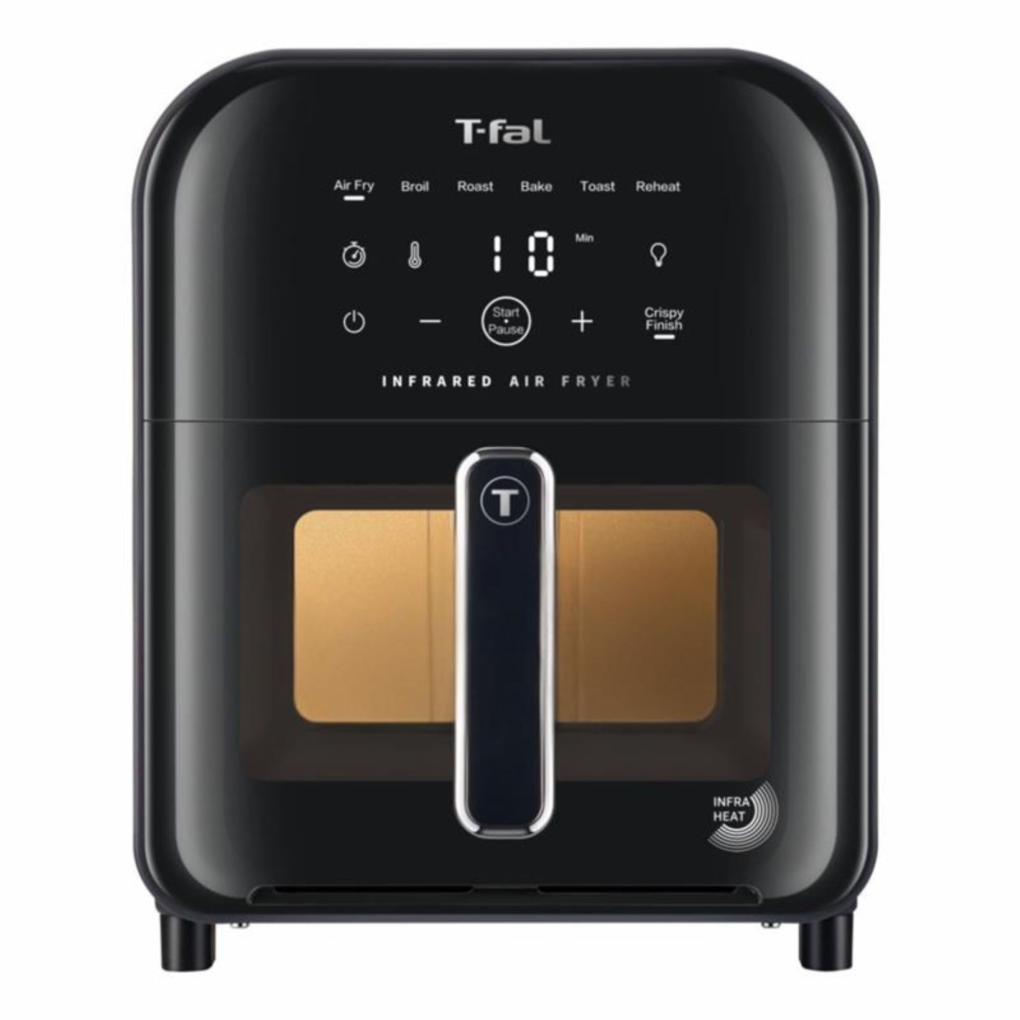 T-fal Infrared Air Fryer, Premium Infra-heat Technology, 7-in-1, 5L/ 5.3 QT, No-Preheating, Visible Window, 7 Cooking Programs with Extra Crispy Finish Program, Faster, Juicier, Crispier, Black