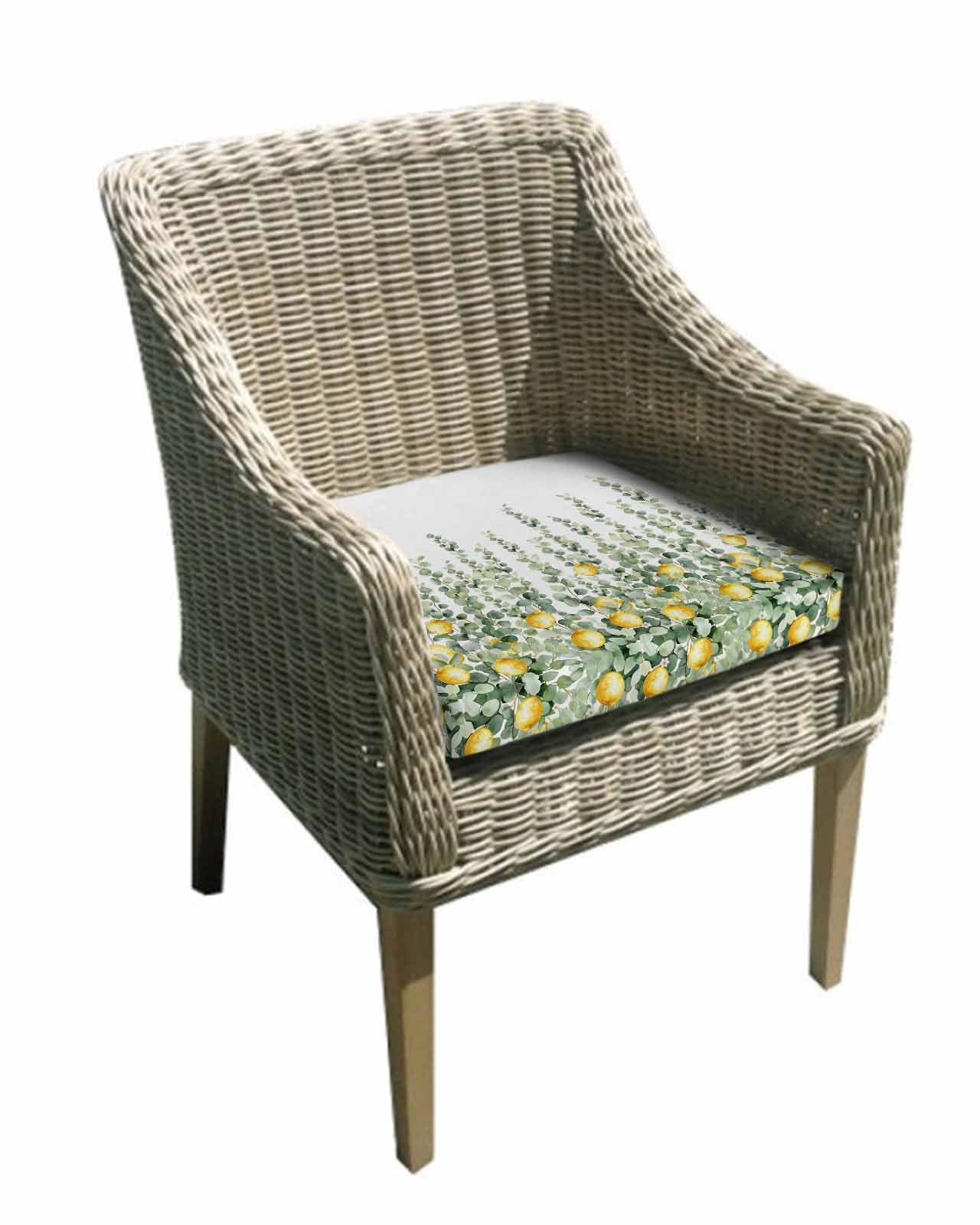 2 Pack Eucalyptus Lemon Waterproof Cushion Covers with Ties, Outdoor Patio Chaise Lounge Chair Seat Cushion Slip Covers Replacement(Only Cover) Sage Green Plant Leaf Yellow Fruit 20