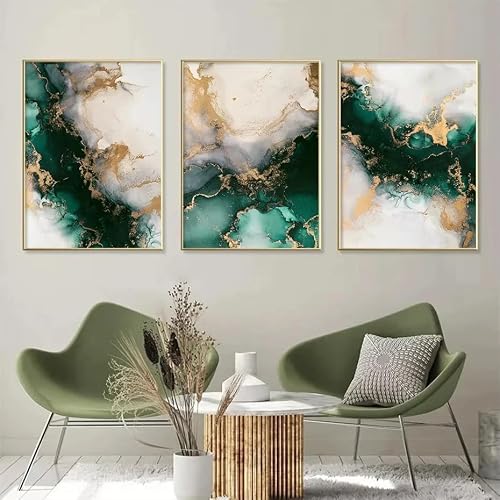 CLJKDX Abstract Green Gold Marble Pattern Wall Art Printing Poster Nordic Painting Pictures Bedroom Living Room Kitchen Home Decoration-40 * 60cm*3PCS (No Frame)