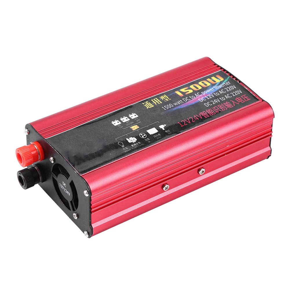 Przetwornica samochodowa, metal + tworzywo sztuczne 1500W przetwornica samochodowa ładowarka USB Adapter konwertera zmodyfikowana fala sinusoidalna DC 12 V/24 V na AC 220