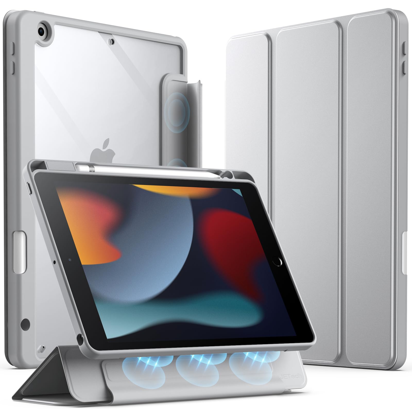 JETech Detachable Case for iPad 9/8/7 (10.2-Inch, 2021/2020/2019 Model, 9th/8th/7th Generation) with Pencil Holder, Removable Magnetic Cover Trifold