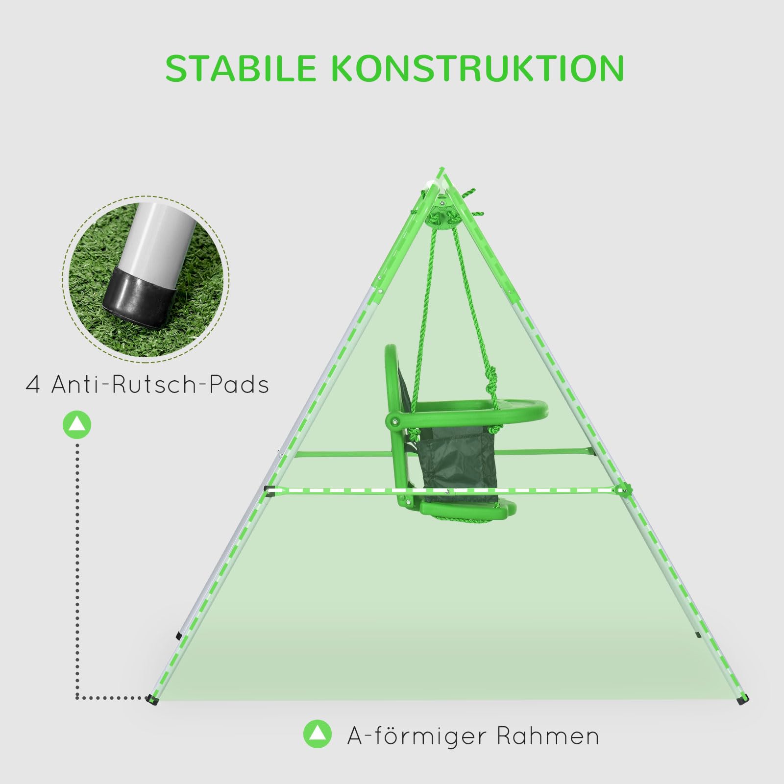 Outsunny Babyschaukel mit Gestell Kinderschaukel mit Metallständer | Sicherheitsgurt, Kleinkindschaukel, Schaukelgerüst, für Indoor Outdoor, Schaukelsitz, Schaukel für Baby und Kinder