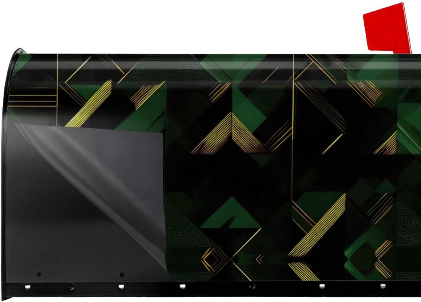 Black Green and Gold Geometric Mailbox Covers Magnetic Post Box Cover Wraps Standard Size 21x18 Inches for Garden Yard Decor