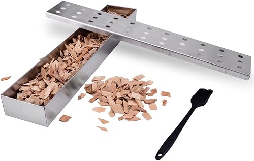 Caja para ahumar barbacoa de acero inoxidable para asar a gas, funciona con astillas de madera, accesorios para parrilla y ahumador, caja de