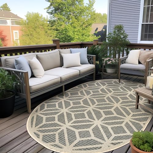 Rugshop Hose Washable Indoor/Outdoor Contemporary Oval Rug Blue 5' x 7'
