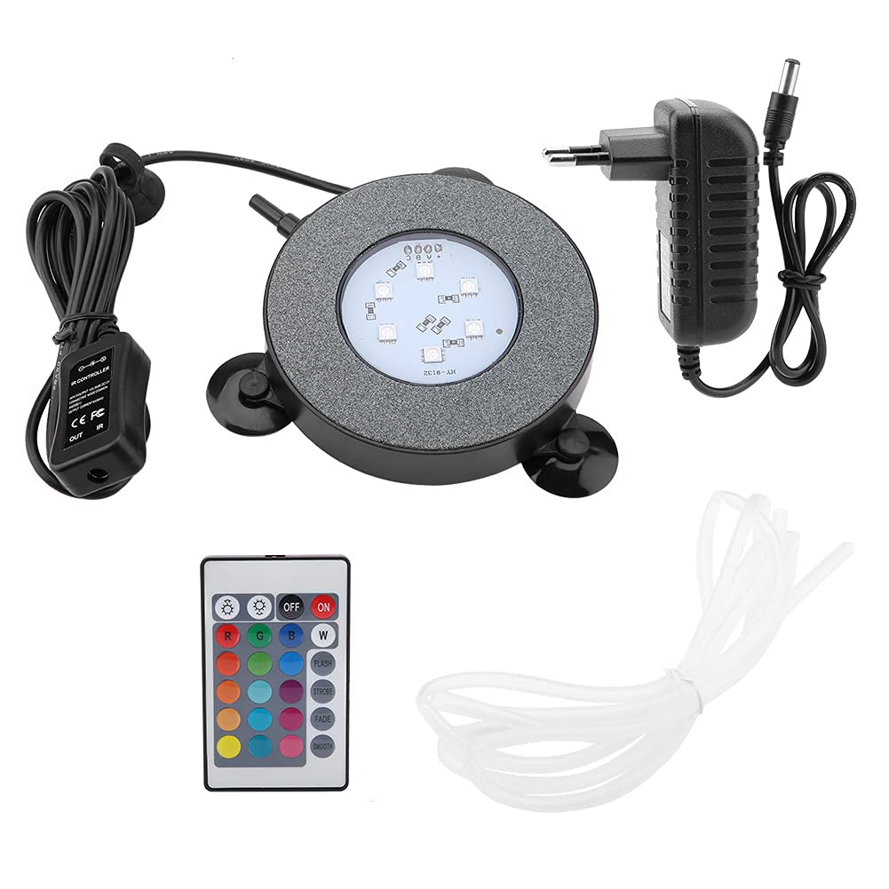 Tnfeeon LED Aquarium Air Stone, RGB Farbwechsel Unterwasser Beleuchtung mit Fernbedienung, Sauerstoff Blasenstein & Dekolampe mit Saugnapf für Fischteich und Aquarium