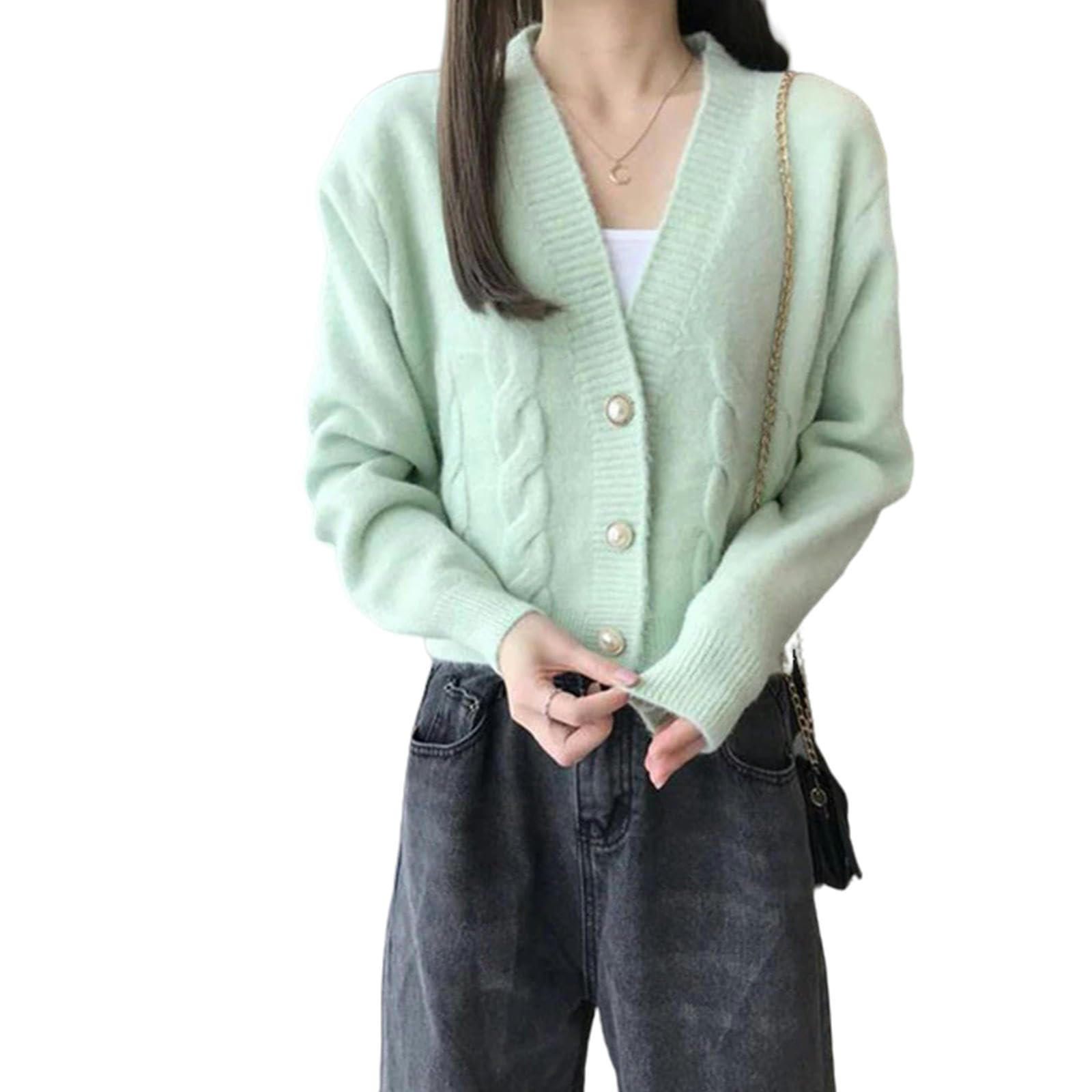 TEidea Cardigan Estivo Donna Cardigan Autumn Ladies Cardigan Cardigan, Jumper A Colori Solidi A Maniche Lunghe A Maglia