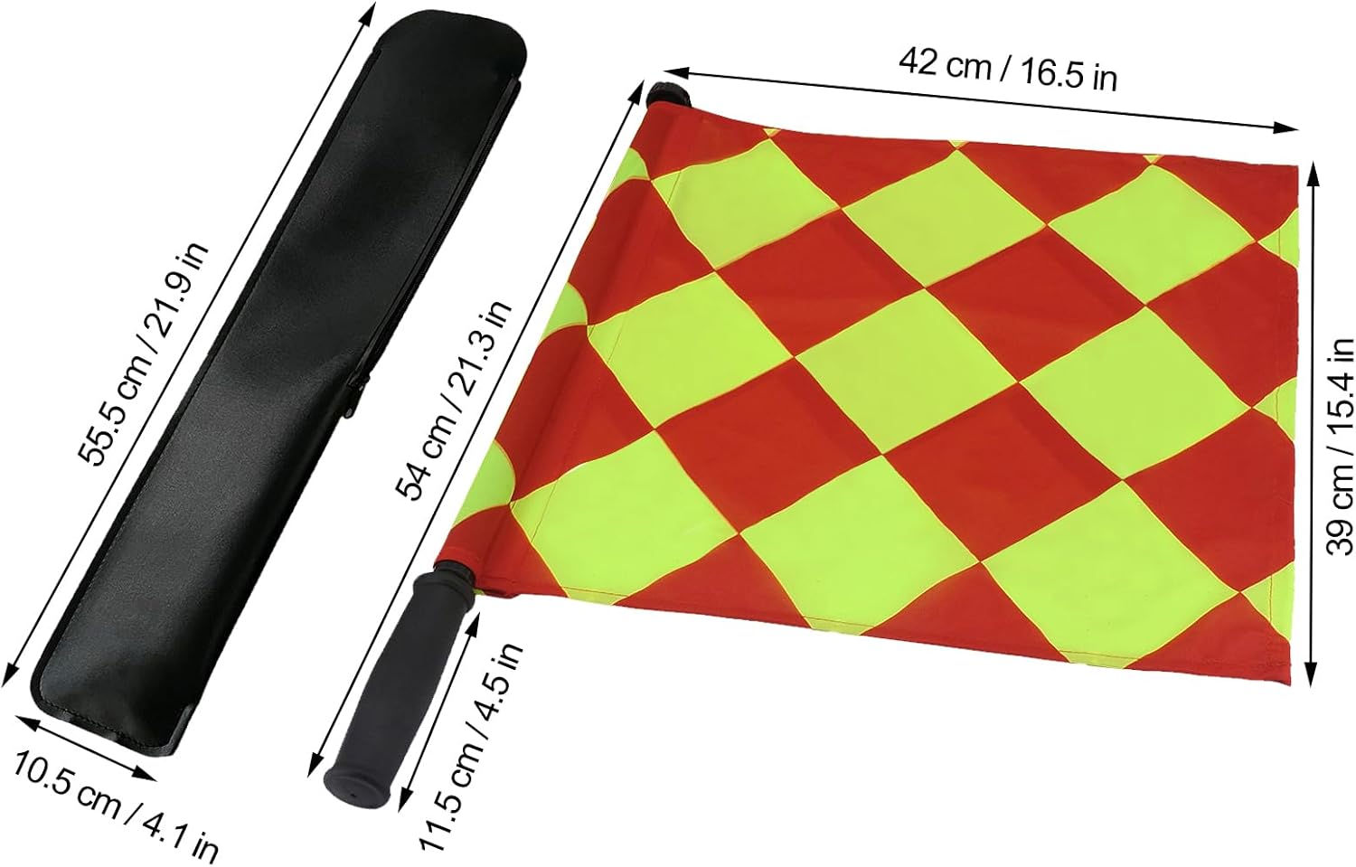 JAYO Professional Linesman Flags for Official Soccer Events - 2PCS Waterproof Referees Flags with PU Zipped Carrying Bag, Yellow and Red Diamond Pattern - Image 3