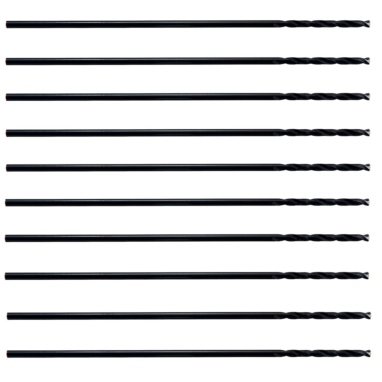 MAXTOOL 1/8"x6" 10PCs Identical Aircraft Extension Drills 6" OAL HSS M2 Extra Long Deep Twist Drill Bits Straight Shank Fully Ground; ACF02B06R08E10