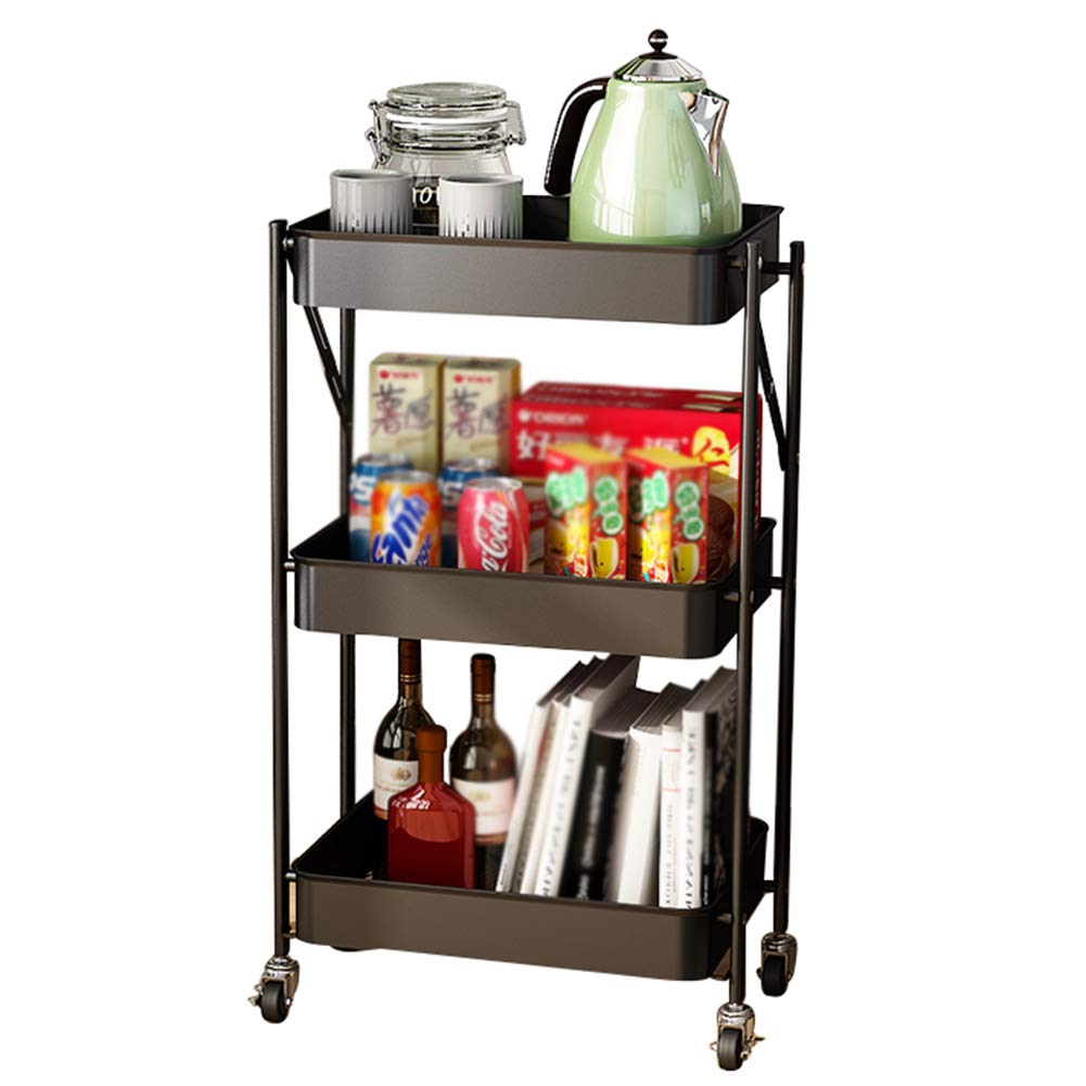 Lnx 3 Tier Service Trolley Metal Foldable Storage Trolley with Wheels - Food Carts for Bars, Kitchen