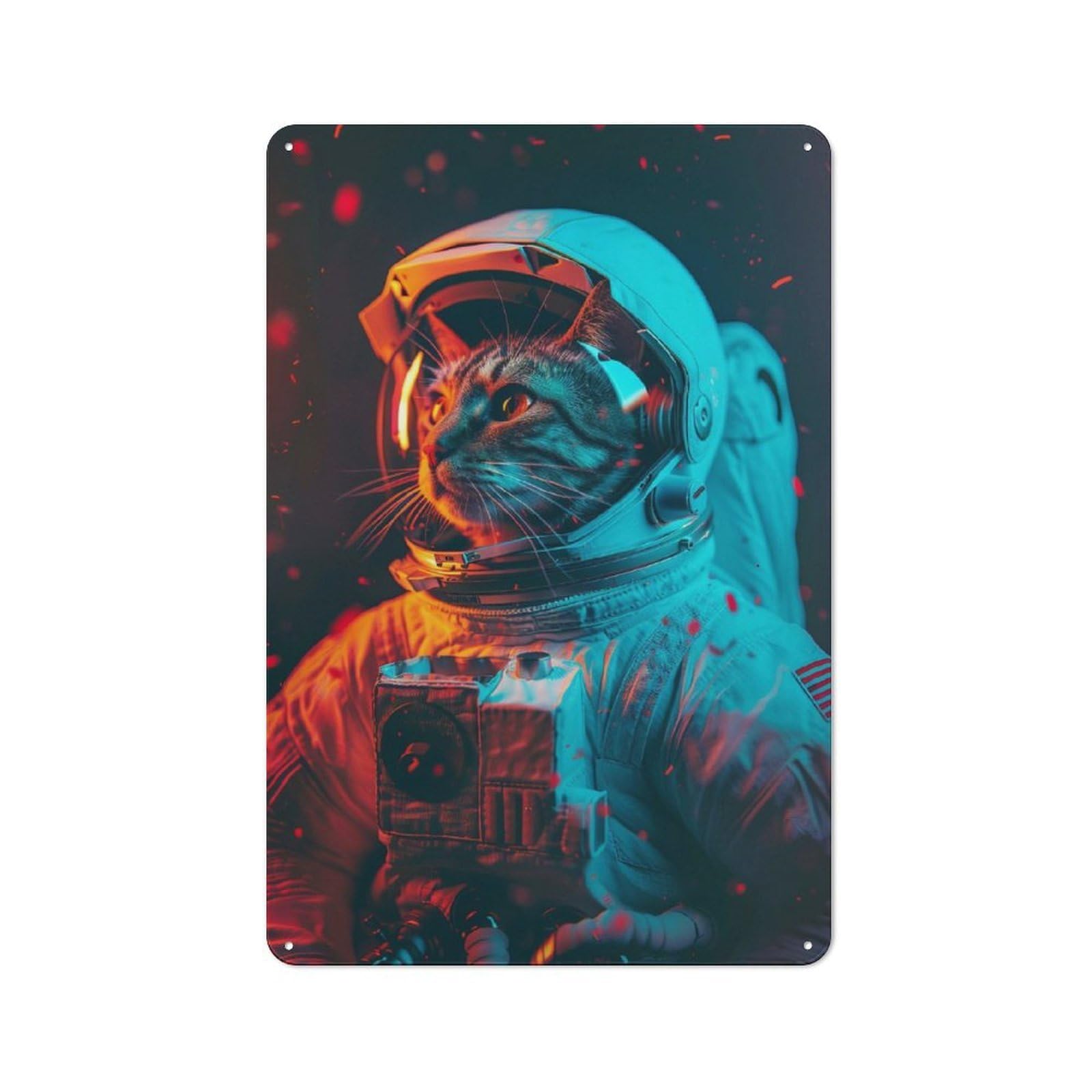 Junmoney Cat Astronaut Metal Sign 30X20cm, Vintage Bar Wall Plaque For Diner, Restaurant, Shed Or Kitchen