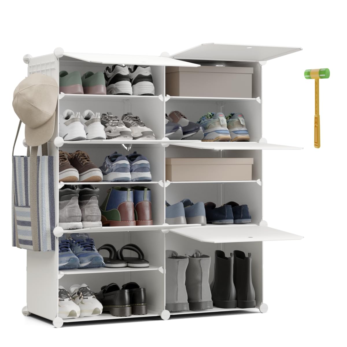 Newlux - Zapatero 6 Compartimentos Cube C6 para 24 Pares (83x32x95cm). Organizador Zapatos 30x40x30cm Cada Cubo. Zapatero Entrada Recibidor Modular 30kg Capacidad. Estantería Plástico Modular Blanca