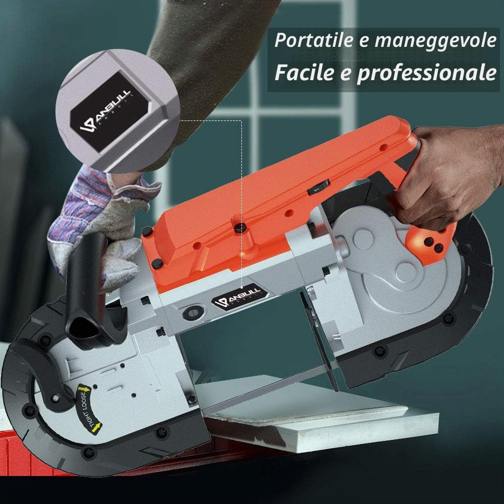 Anbull R2103 - sega a nastro per metallo con faretto LED, sega a nastro elettrico 1100 W/230 V, 0,7 – 2,4 m/s, regolabile 0 – 45 °, sega metallica con base rimovibile