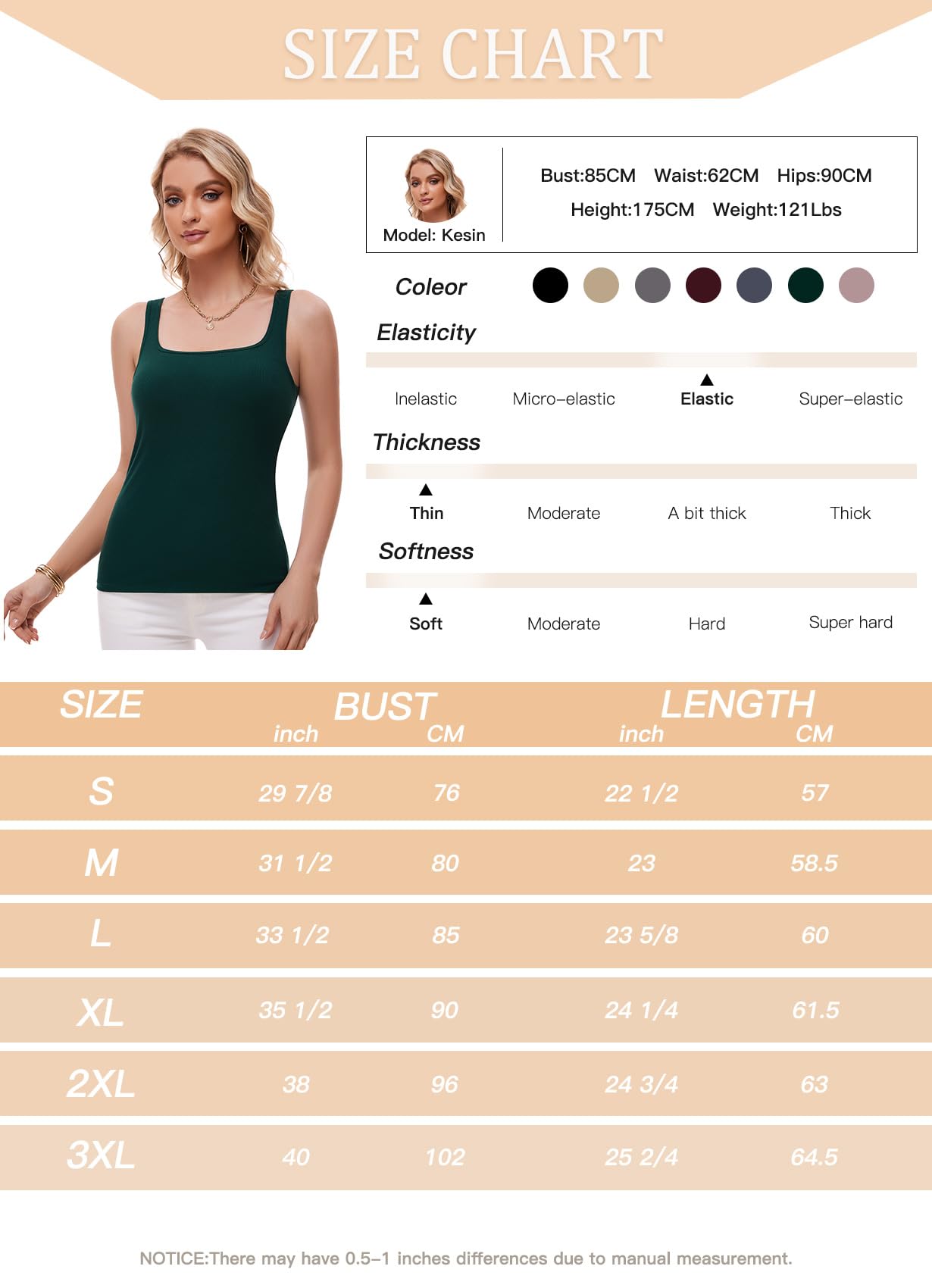 ANYFITTING Damski Biustonosz Zintegrowany Basic Tank U-Shape Tank Damski Basic Tank bez Rękawów Large Strap Tank S-3XL