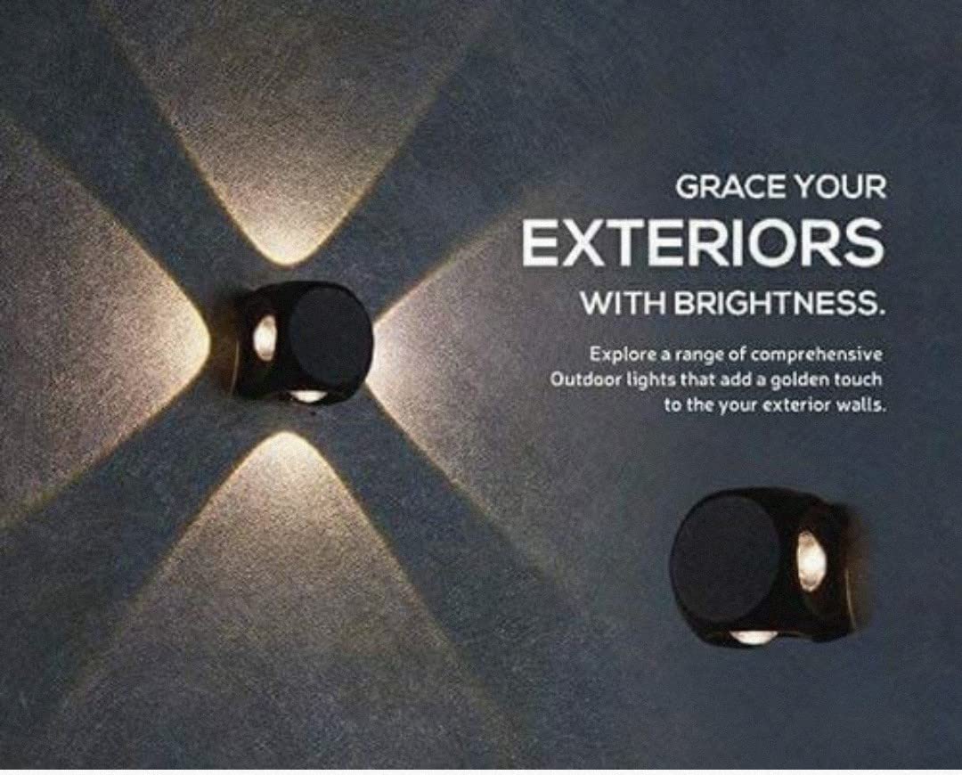 PIXORA Metal,Plastic,Silicon 4 Way Oval Up-Down Outdoor Led Outdoor Waterproof Ip65 Exterior Wall Step Light Fixture Waterproof Lamp 2023 Model (4 Way)