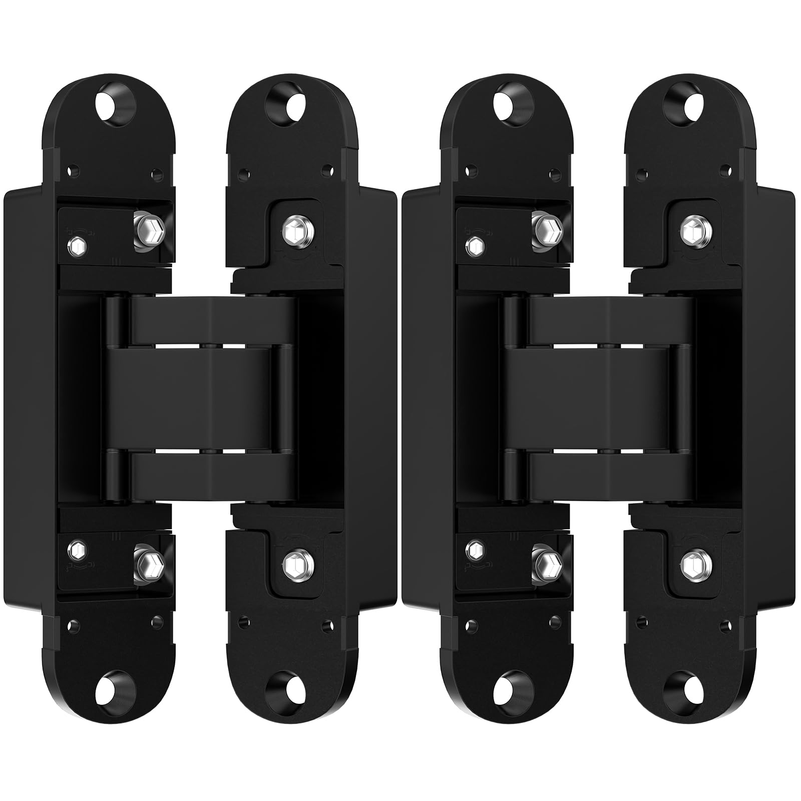 Bisagras ocultas para puerta de 5.5 pulgadas, paquete de 2 bisagras invisibles, bisagras ocultas negras de aleación de zinc, bisagra oscilante de 180 grados, bisagra silenciosa ajustable de 3 vías