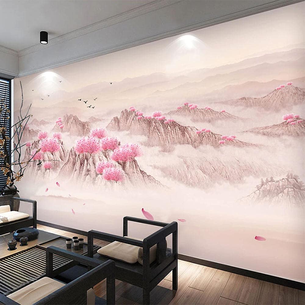 Amazon.co.jp: 中華風写真壁紙桃の花アートインク絵画風景雲霧背景壁