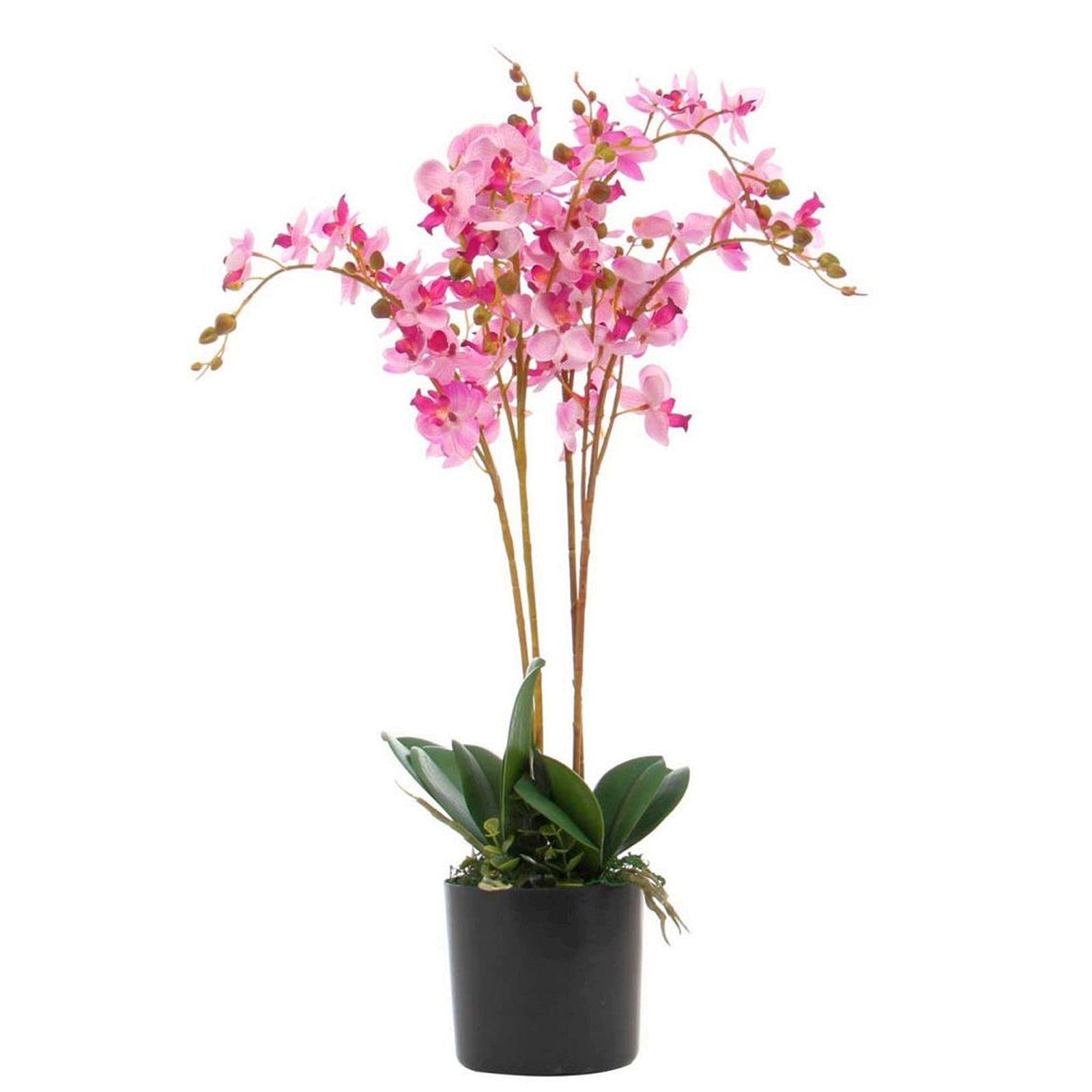 Leaf 60Cm Pink Design Uk Realistic Artificial Orchid Flower Display In Pot,