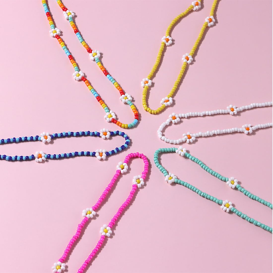 Yolev Set Di 6 Collane Girocollo Boho Con Perline Di Vetro E Fiori Colorati - Fatte A Mano Per Ragazze E Adolescenti - Regolabili E Leggere - 2