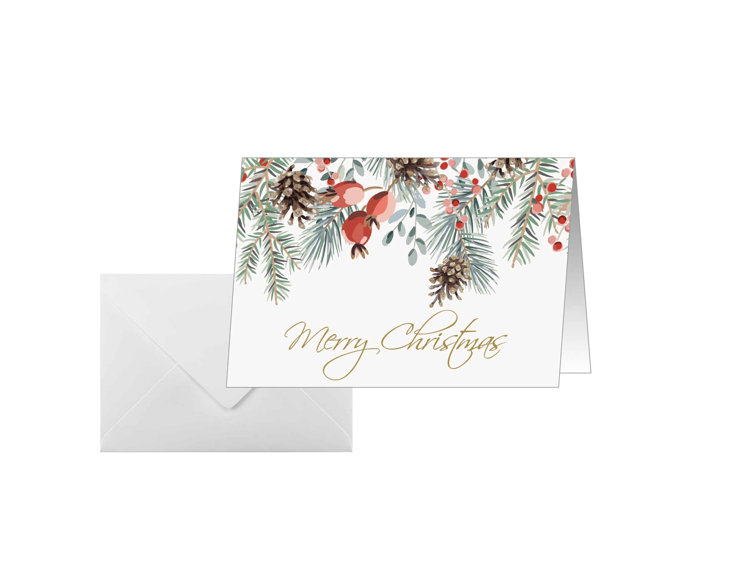 SIGEL DS085 Christmas cards "Red berries and pine cones", A6 landscape, 25 cards incl. envelopes, easy to print