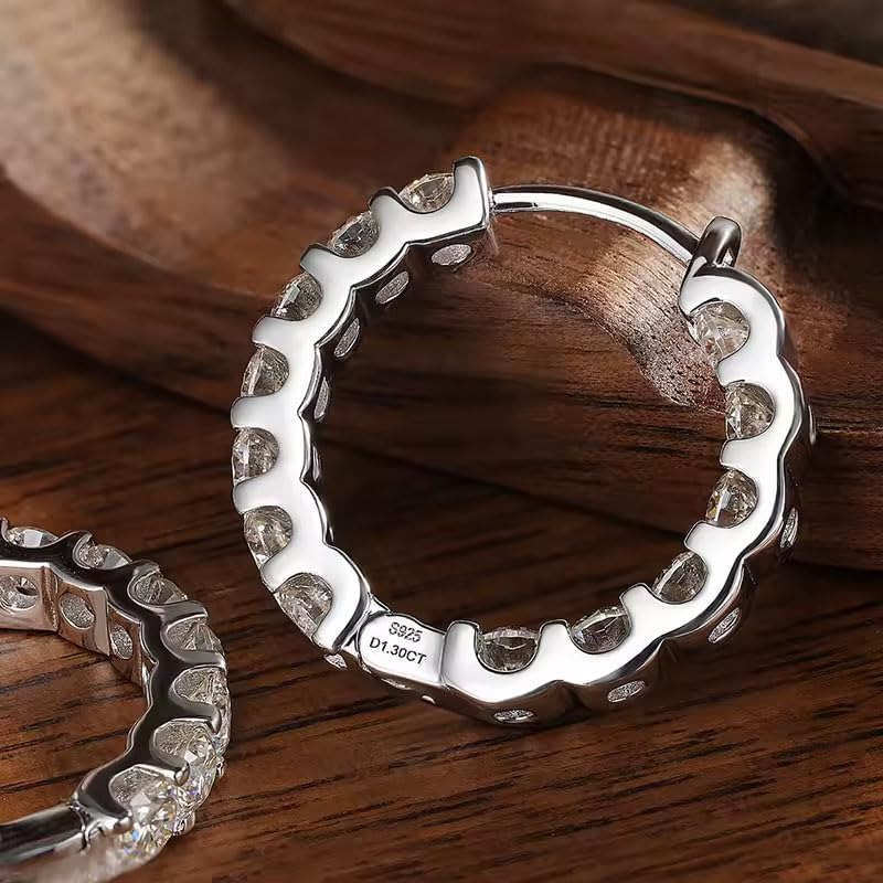 Moissanite Hoop Earrings, 2.6ct D Color VVS1 Round Cut Hoop Earring, 925 Sterling Silver Huggie Earrings for Women Wedding Earring4