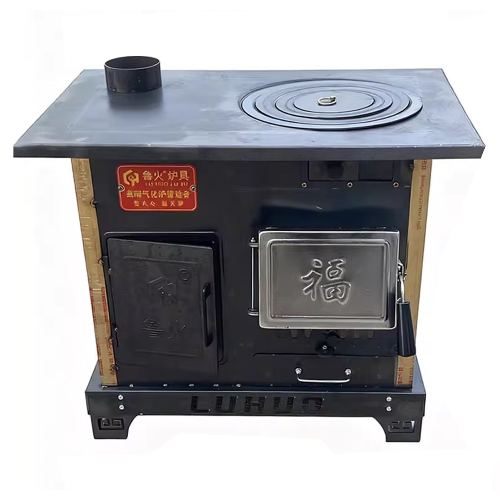 Stufa a legna per riscaldamento domestico con forno, combustione di gassificazione, rivestimento interno in ghisa, combustione interna senza fumo, per riscaldamento e cottura