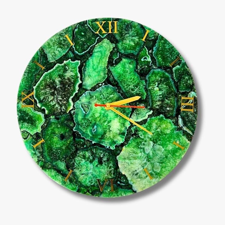 Reloj de pared artesanal de ágata verde 12 pulgadas miniatura 1