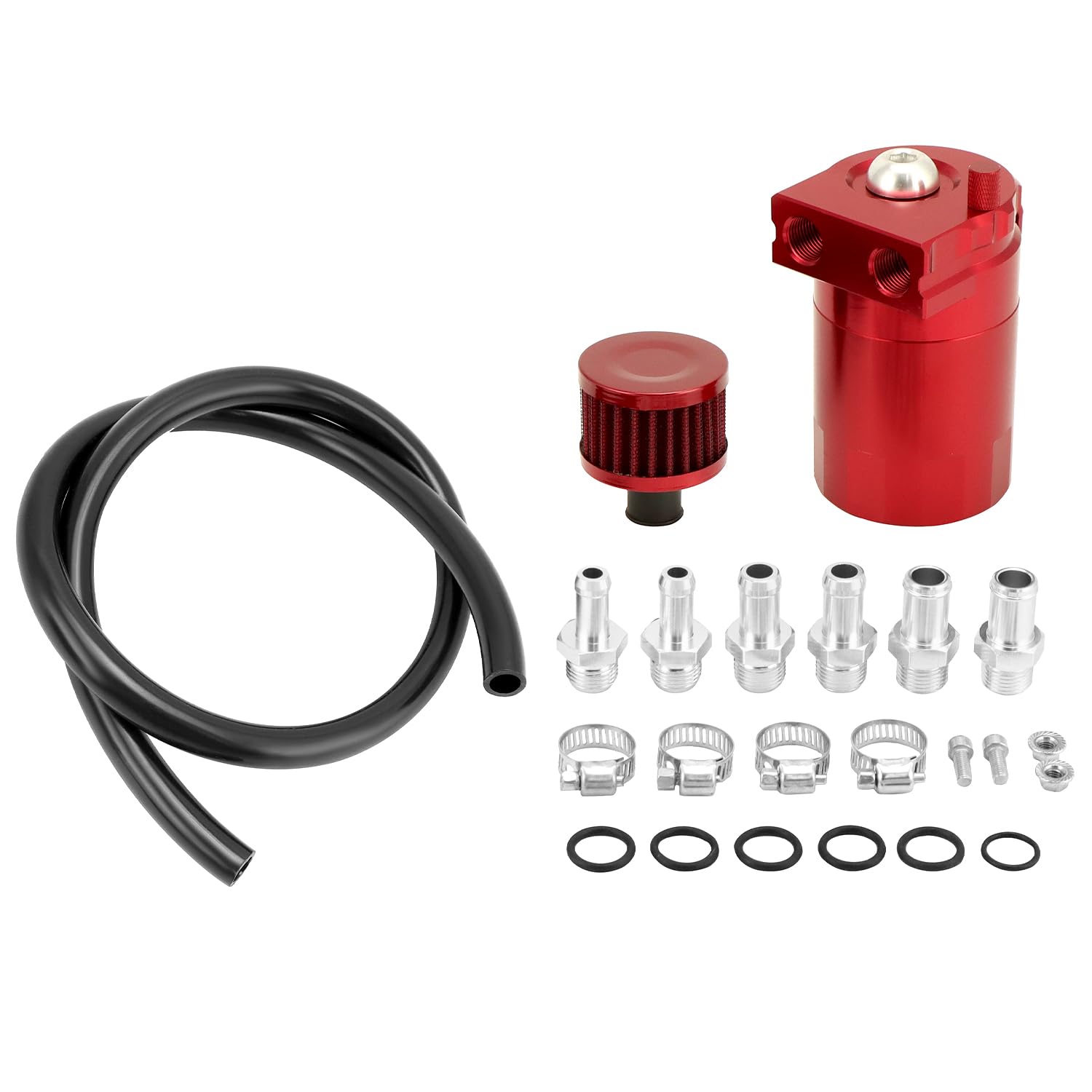 QWORK® Universale oil catch can auto, contenitore per la raccolta dell'olio con filtro dell'aria, alluminio, rosso 400 ml