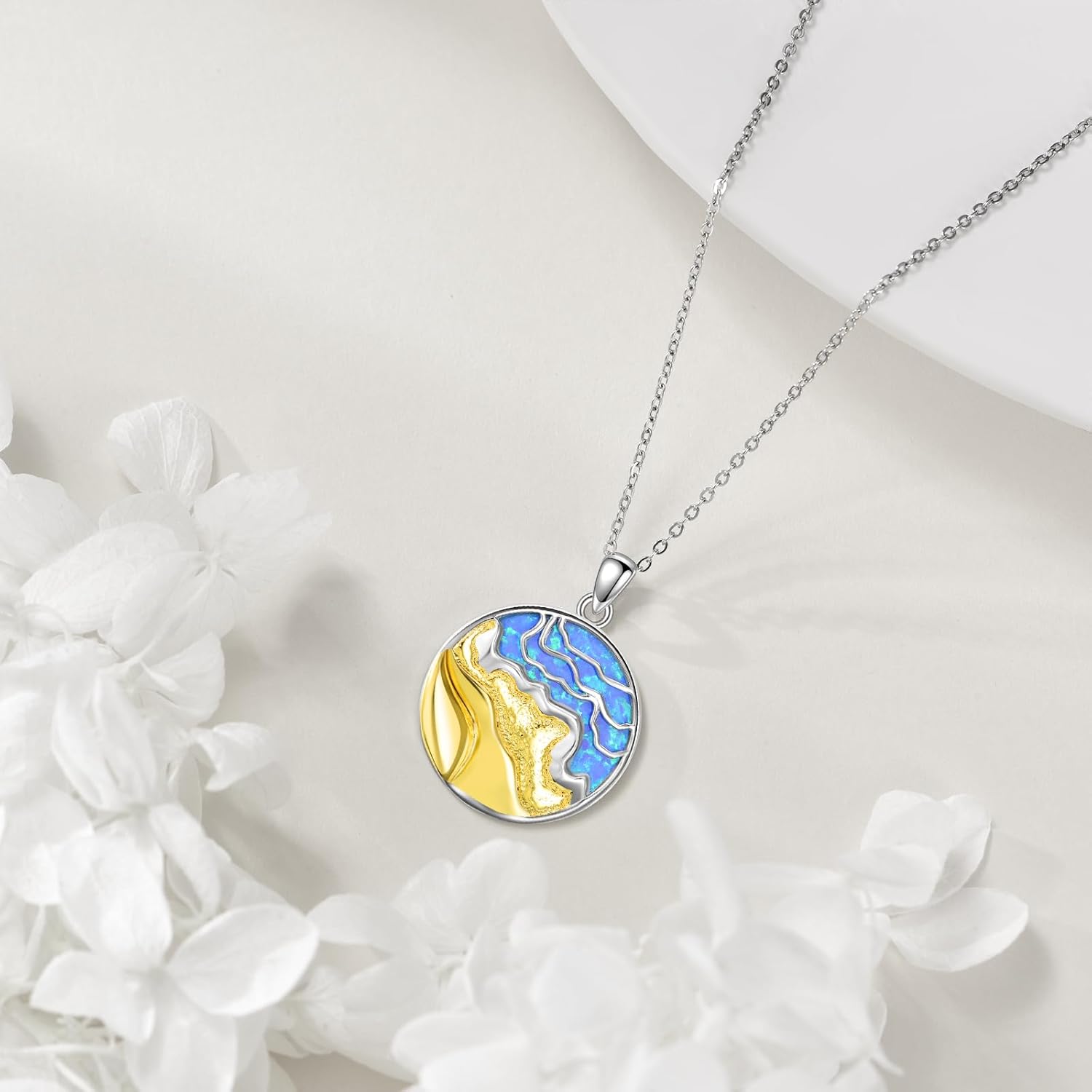 Wave Necklace 925 Sterling Silver Wave Ocean Pendant Jewelry Gifts for Women - Image 3