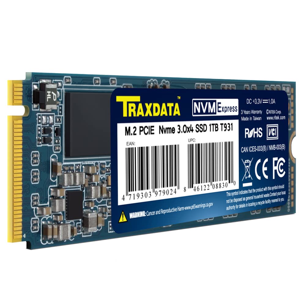 Traxdata1TB NVMe M.2 PCIe Gen3x4 2280 SSD Internal Solid State Drive 3D NAND Read Upto 3500MB/s Write Upto 2500MB/s