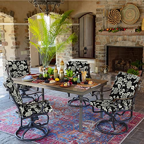 Image of Arden 2-Pack Patio Dining Outdoor Chair Cushions, 20x44, Rain-Proof Seat Pad, Fade-Resistant Outdoor Cushion Ashland Black Jacobean