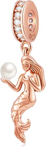 GLOWDAS Abalorios de plata de ley 925 con diseño de vida oceánica, sirena, pulpo, concha marina, concha, delfín, ancla colgante, pulsera de animales