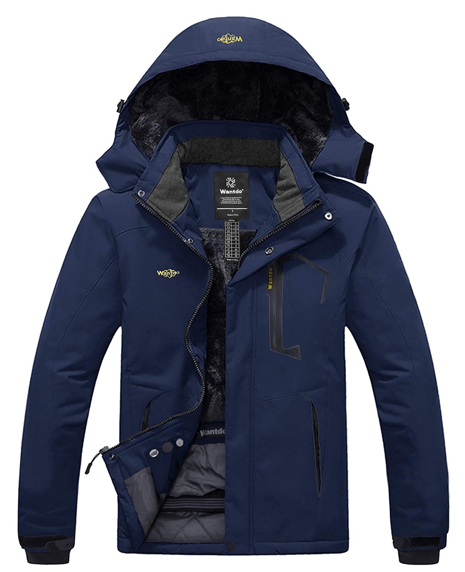 wantdo men's mountain waterproof ski jacket windproof rain jacket winter warm hooded coat